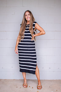 happiest here striped midi