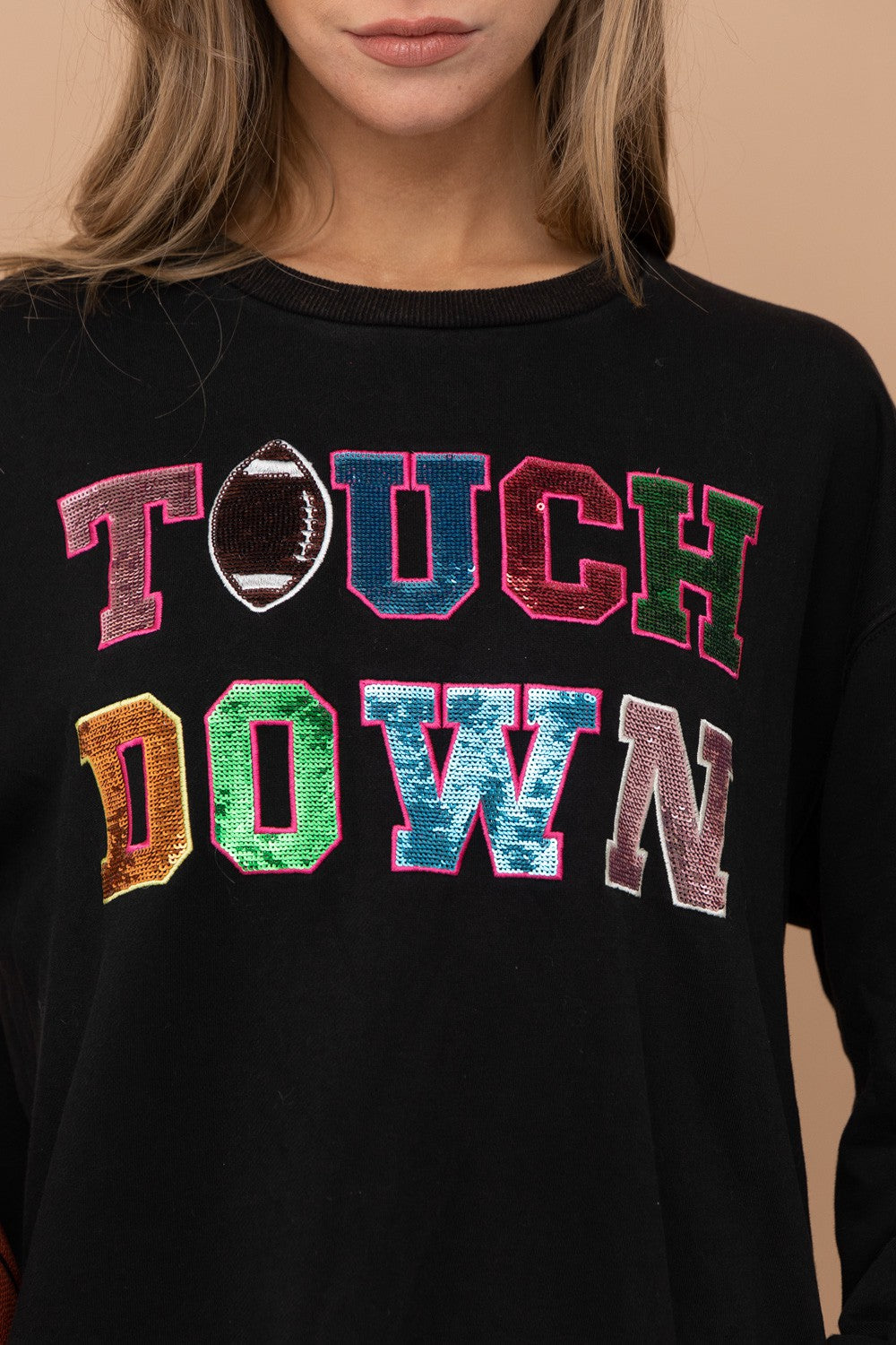 Black Crop Sequin Football Sweatshirt