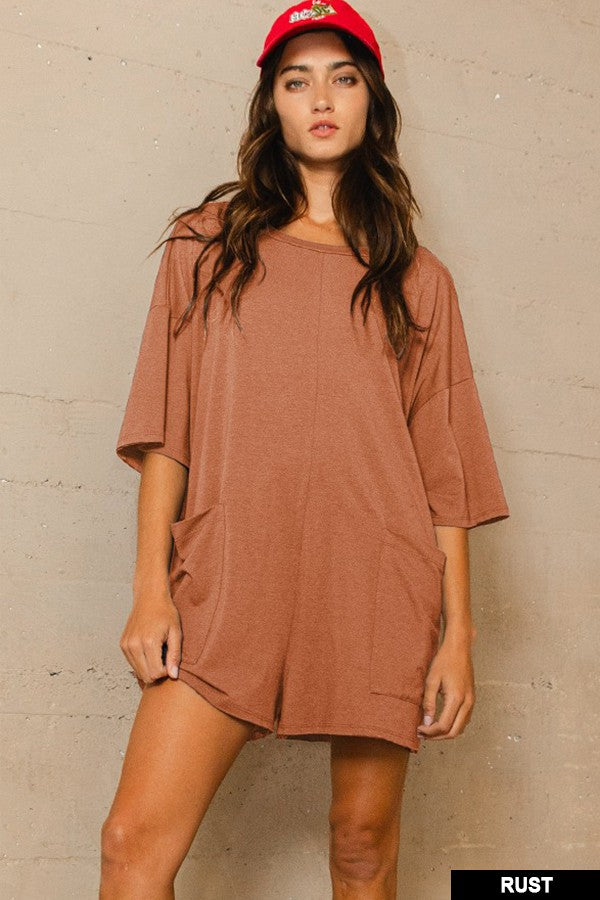 well played oversized romper | rust
