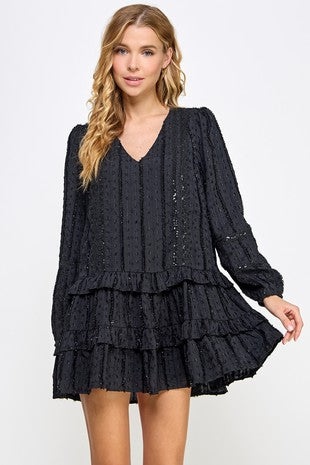v-neck ruffles trim detailed mini dress || FINAL  SALE