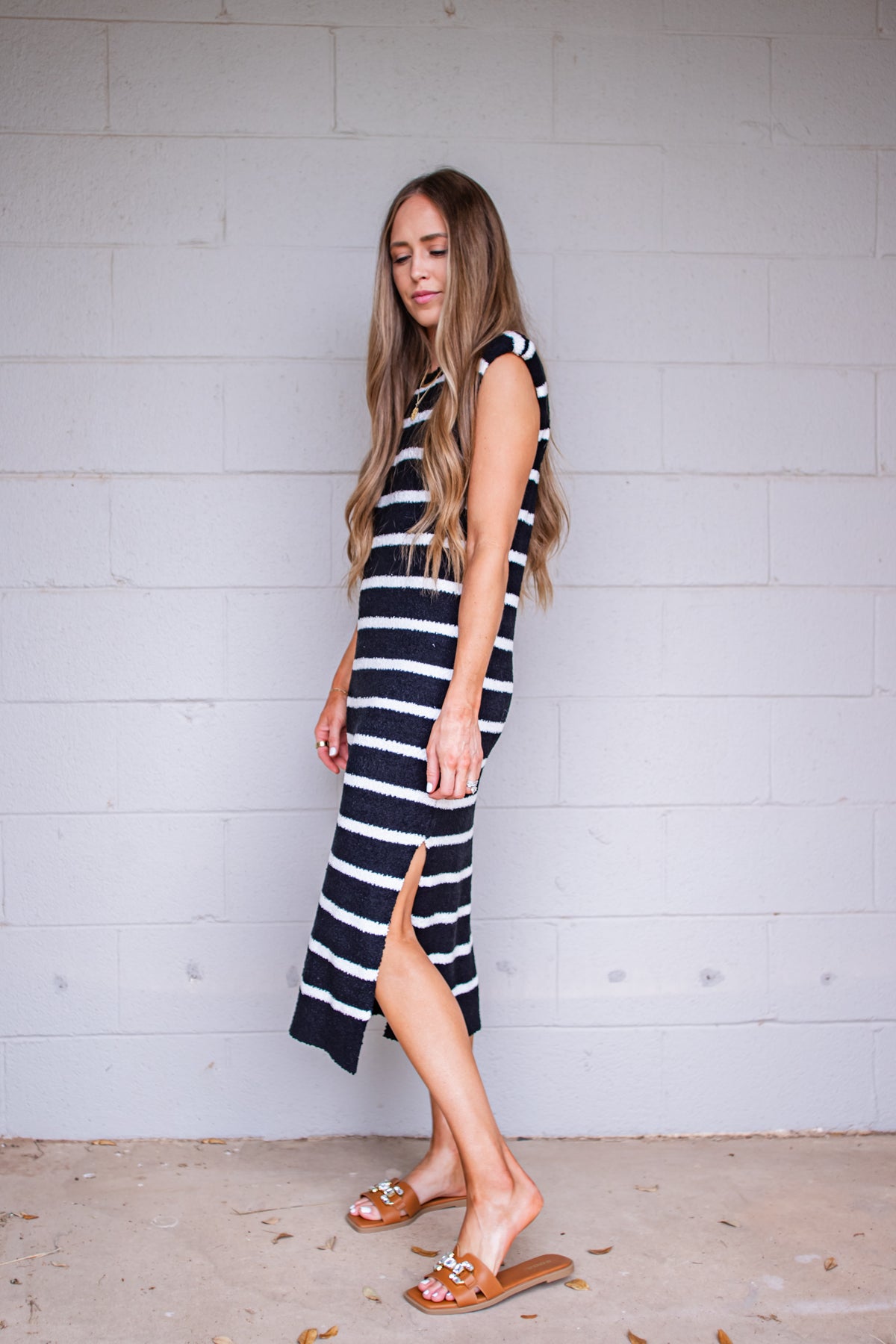 happiest here striped midi