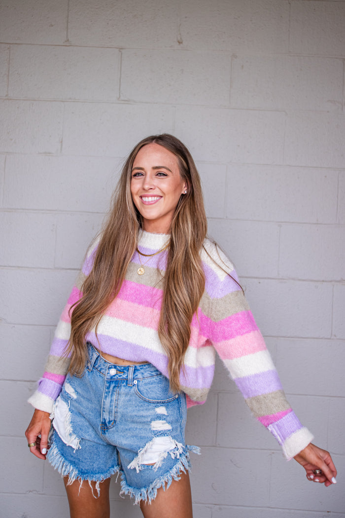 polly striped pink knit sweater