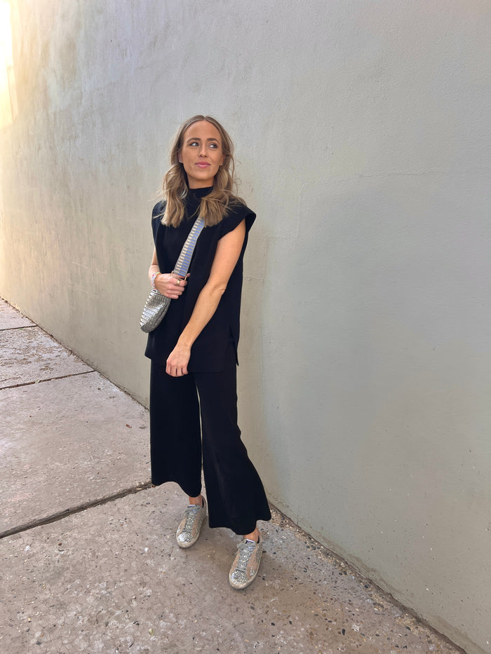 emma cropped wide-leg pants | black |FINAL SALE
