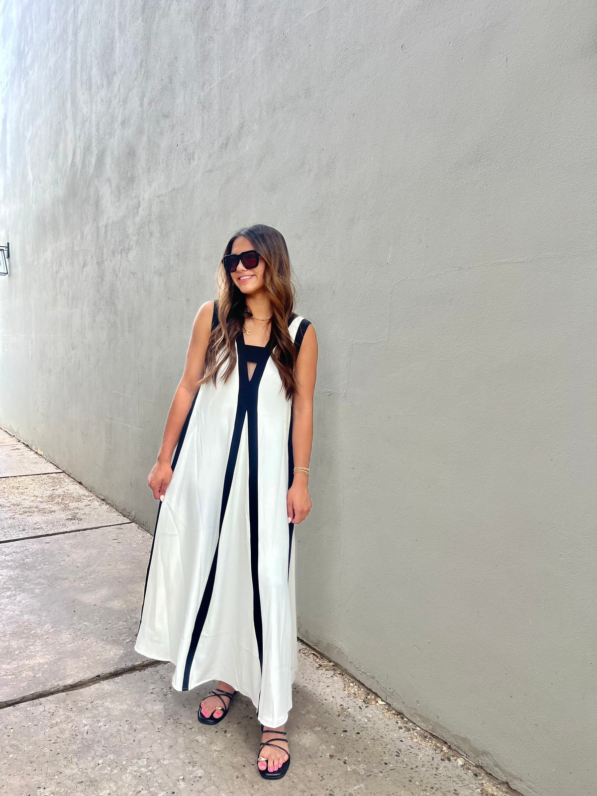 white modern stripe maxi dress