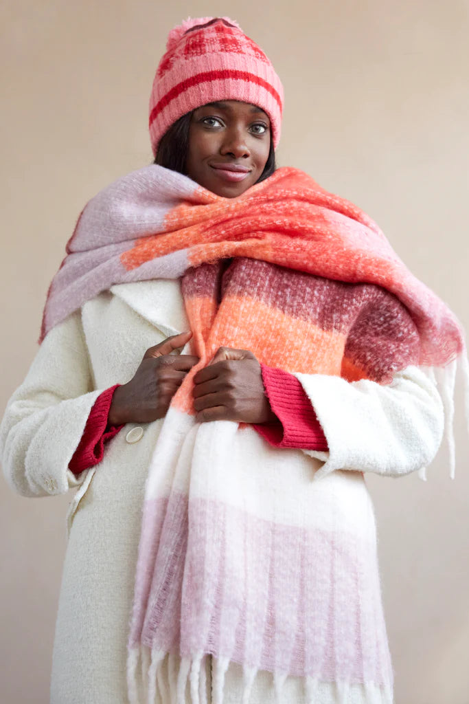 Pink & Orange Color Block Beanie