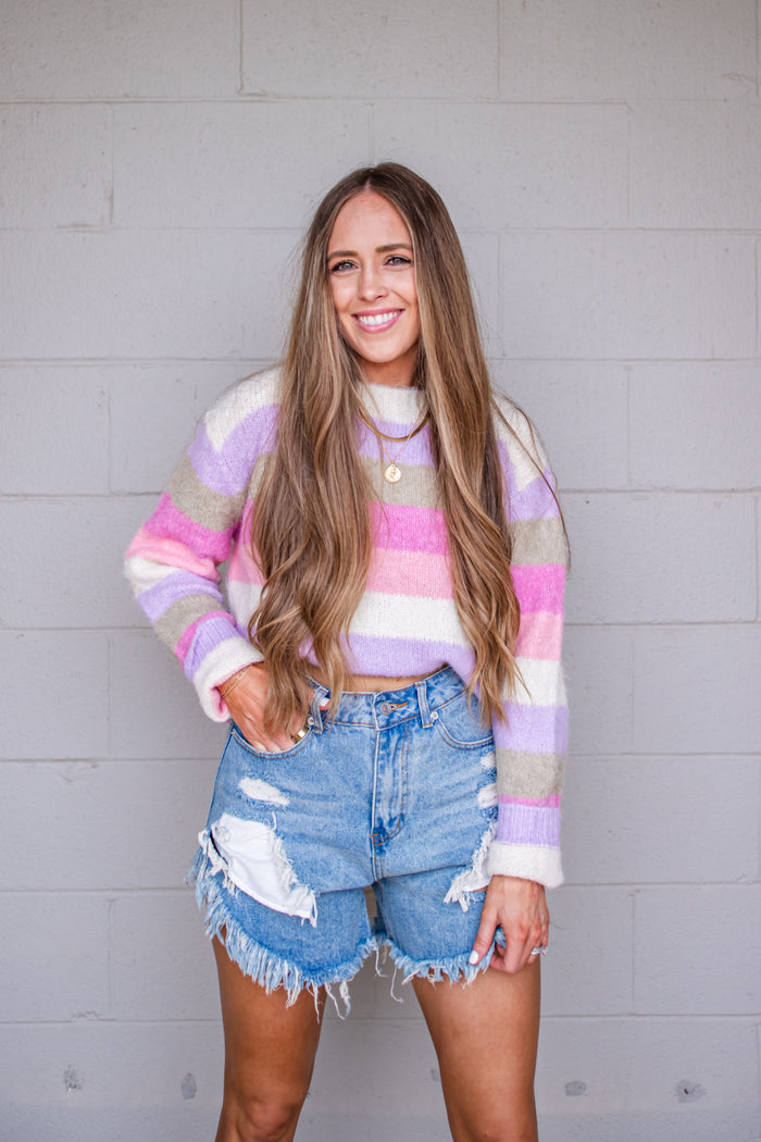 polly striped pink knit sweater | FINAL SALE