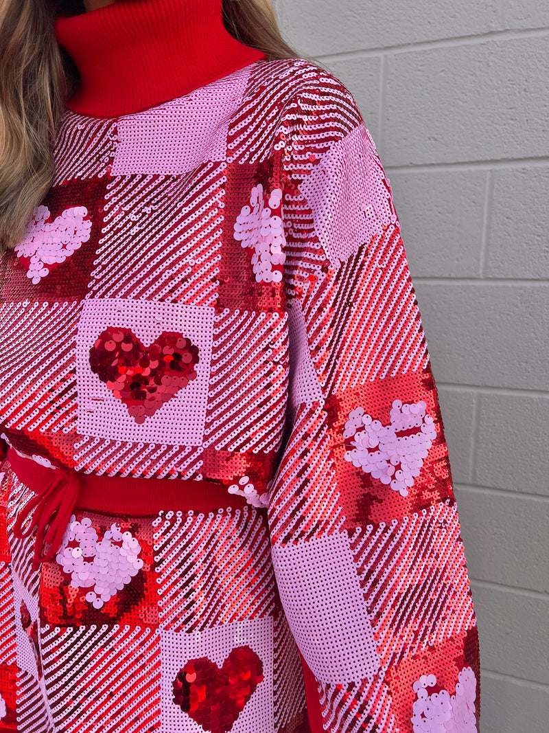 sequin hearts plaid skirt