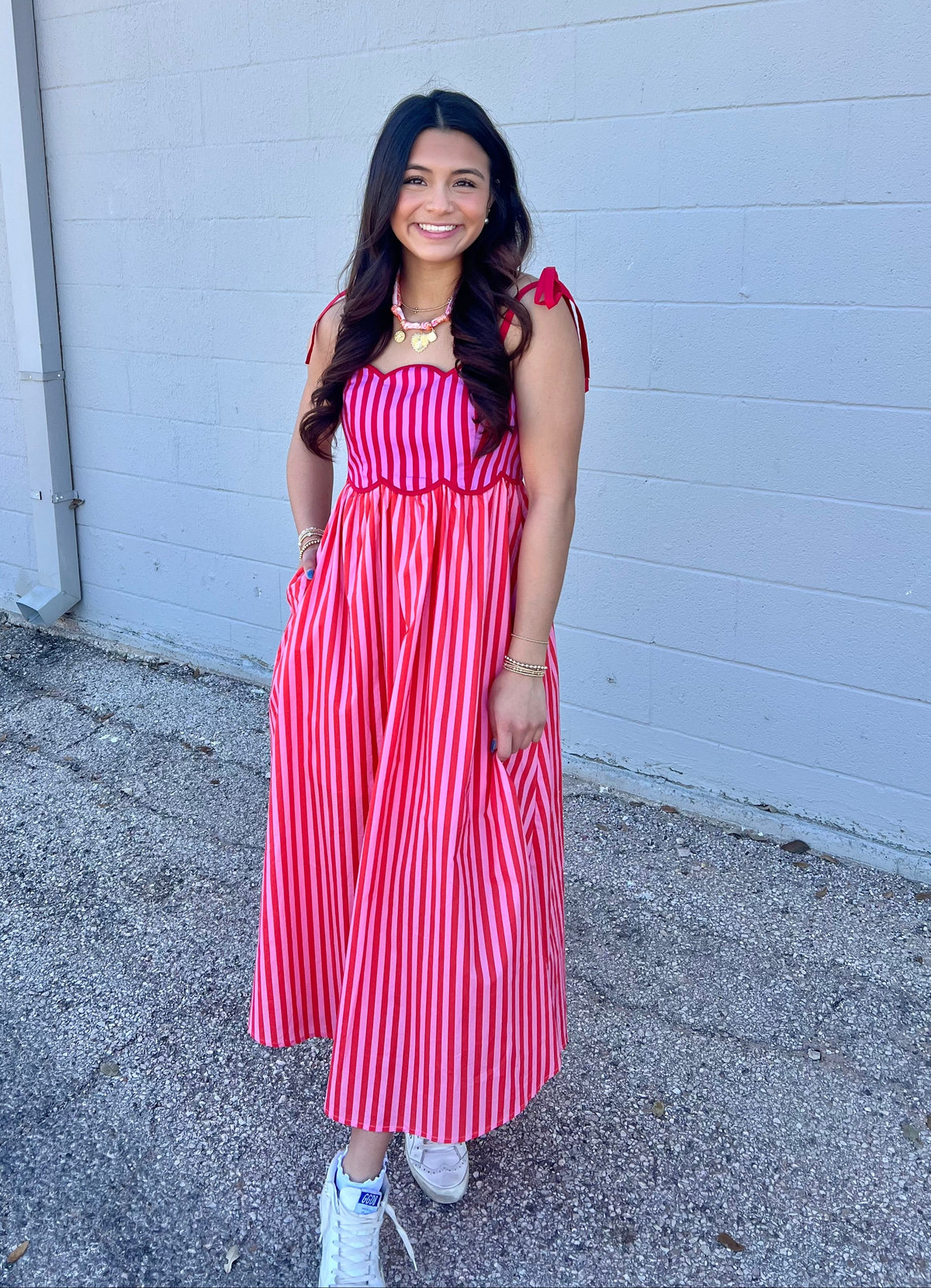 flip flopped striped midi dress
