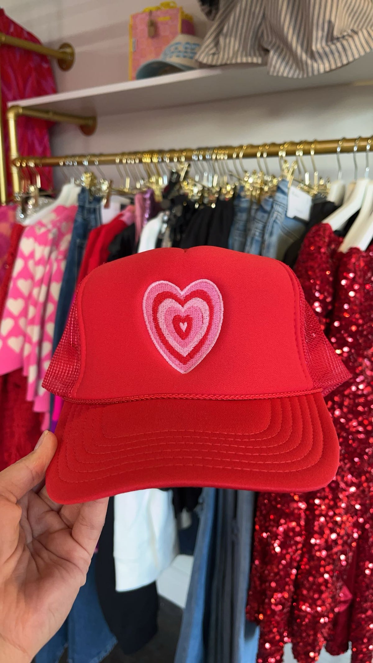 embroidered heart foam trucker hat