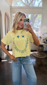 smiley stars were made to worship crop tee