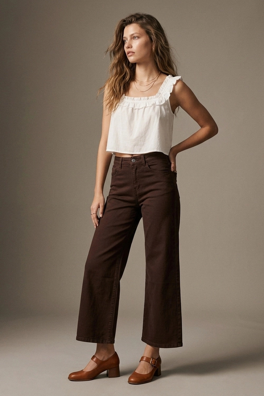 toasted wide-leg chocolate denim