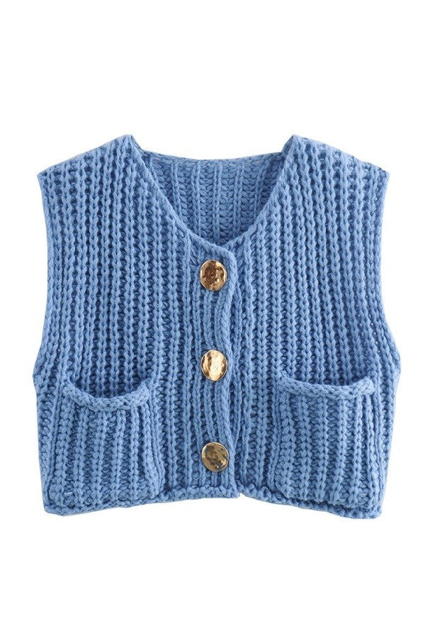 slow your roll crochet sweater vest | blue