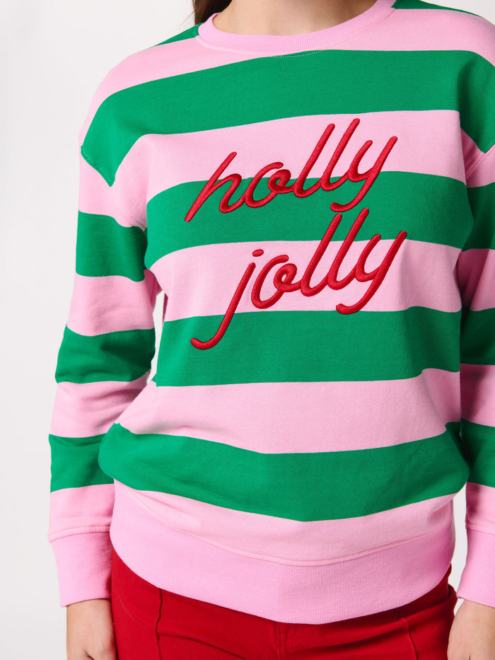 holly jolly striped classic crewneck sweatshirt