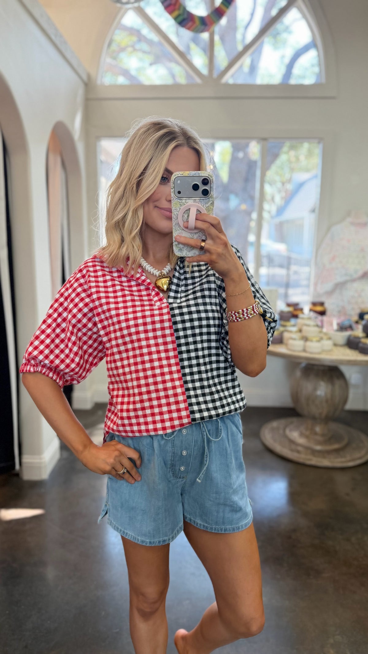 sloan gingham red & black top