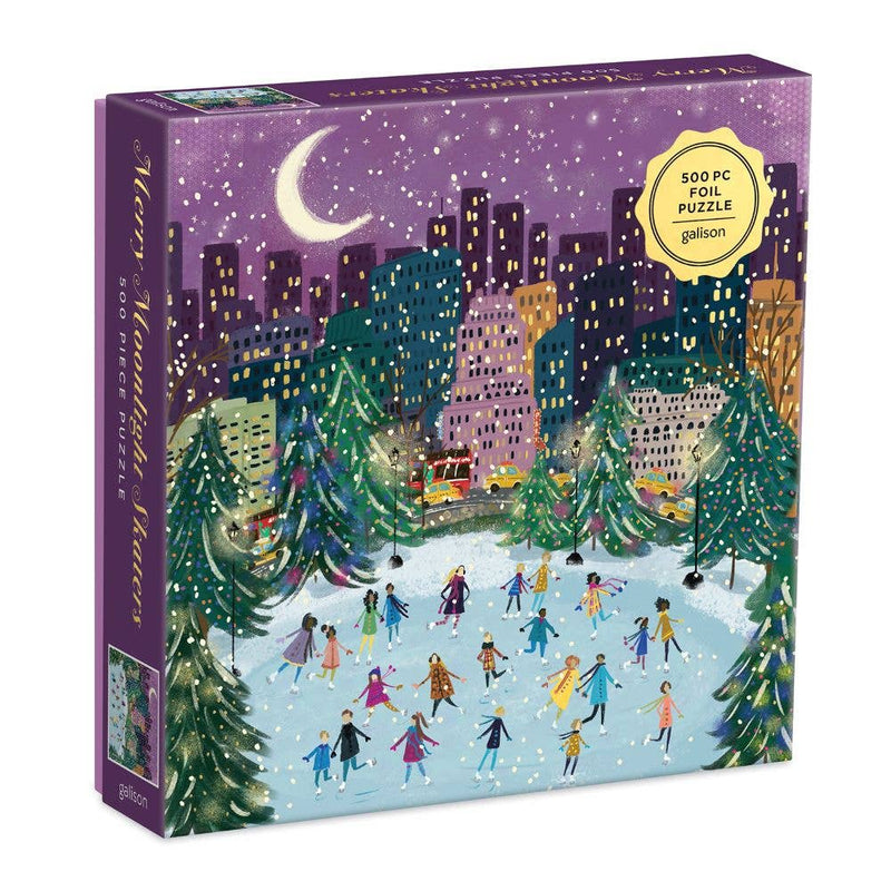 merry moonlight skaters 500pc foil puzzle