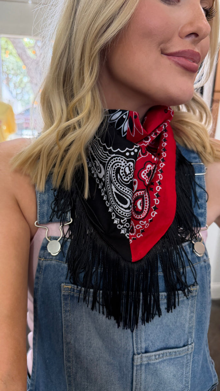 split decision bandanda scarf w/ fringe