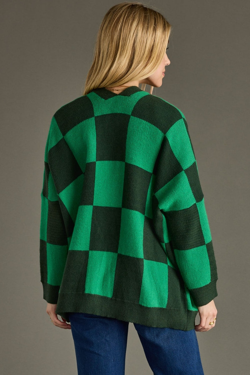 fireside feels checkered cardigan