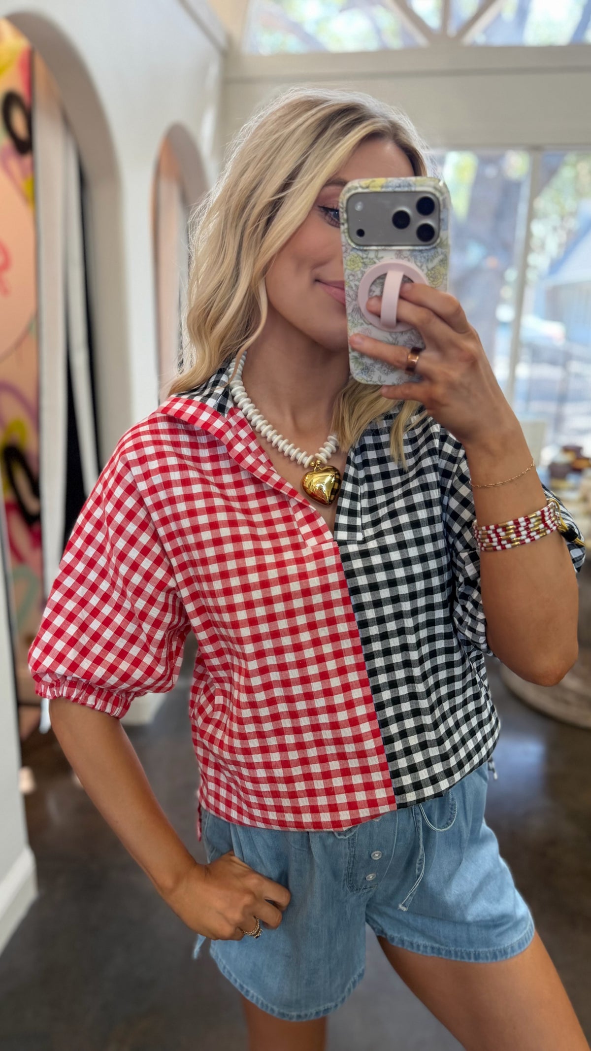 sloan gingham red & black top
