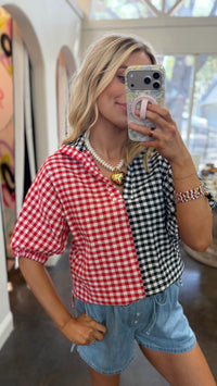 sloan gingham red & black top