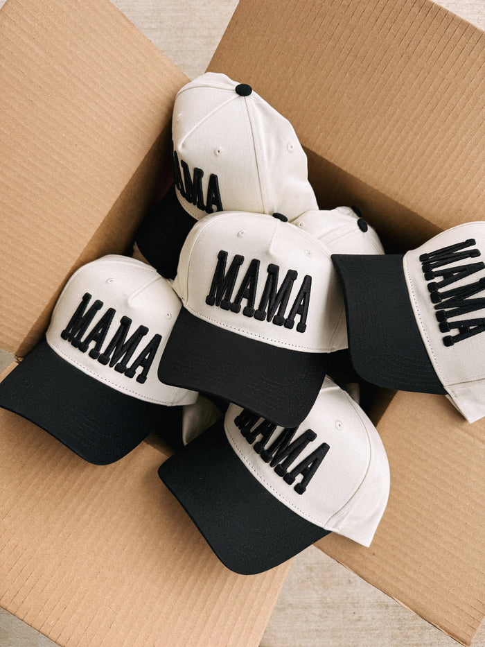 mama puff trucker hat - cream / black