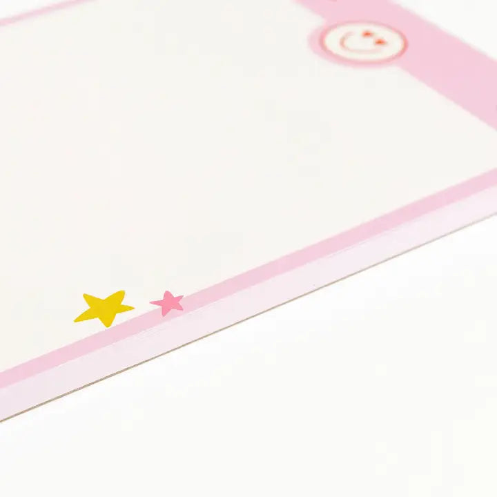 pink border heart eyes smiley notepad