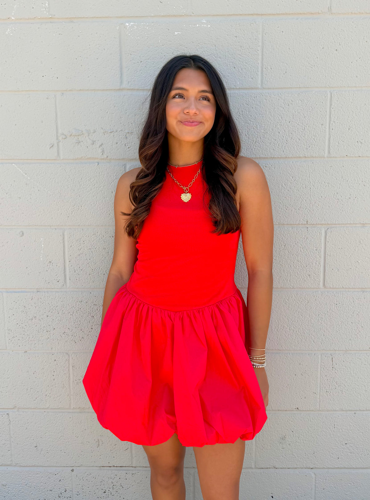 a little spice bubble hem mini dress