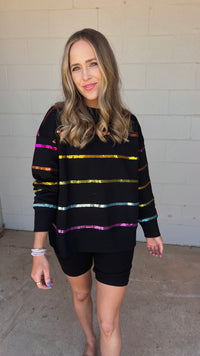 black sequin stripe crewneck