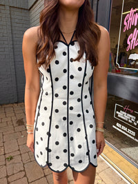 seeing spots scalloped edge halter dress