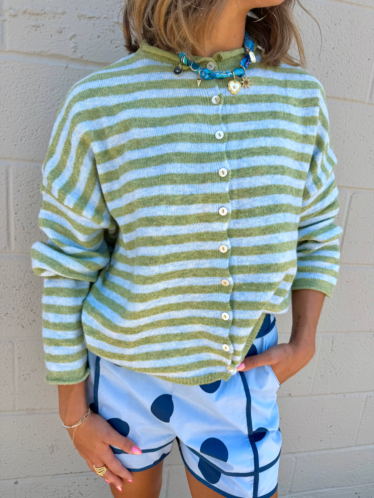 maybe matcha striped cardigan