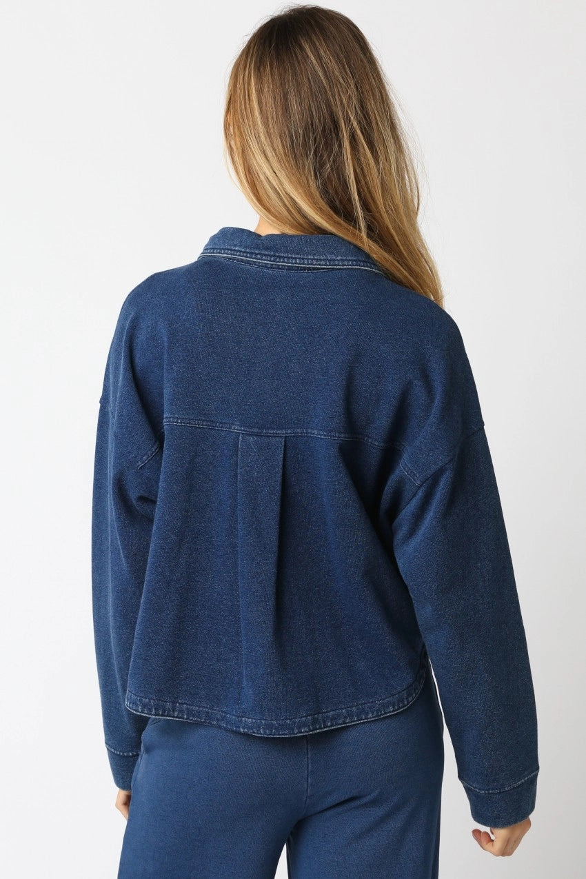meet me outside cropped denim shacket