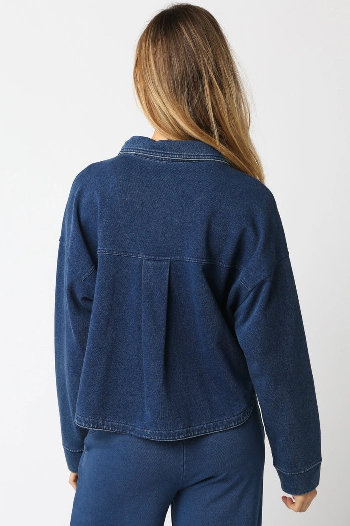 meet me outside cropped denim shacket
