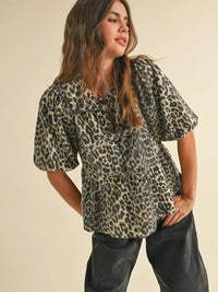 wild about you leopard denim tie top