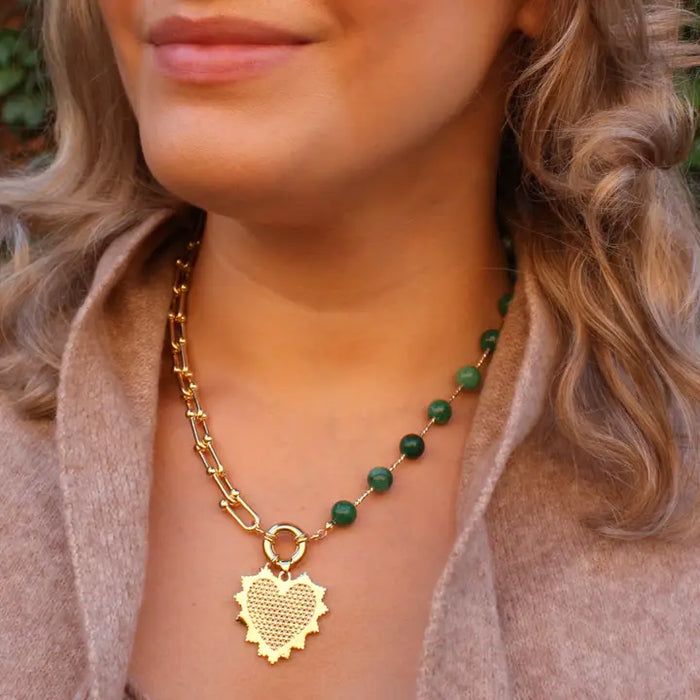 intricate heart charm necklace | emerald