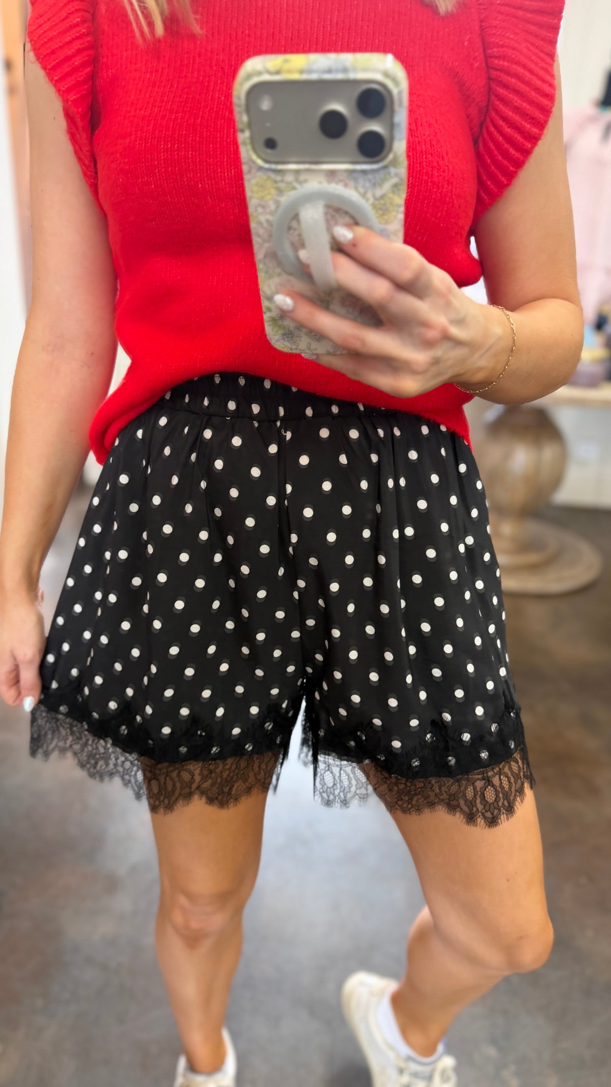 politely decline polka dot lace shorts