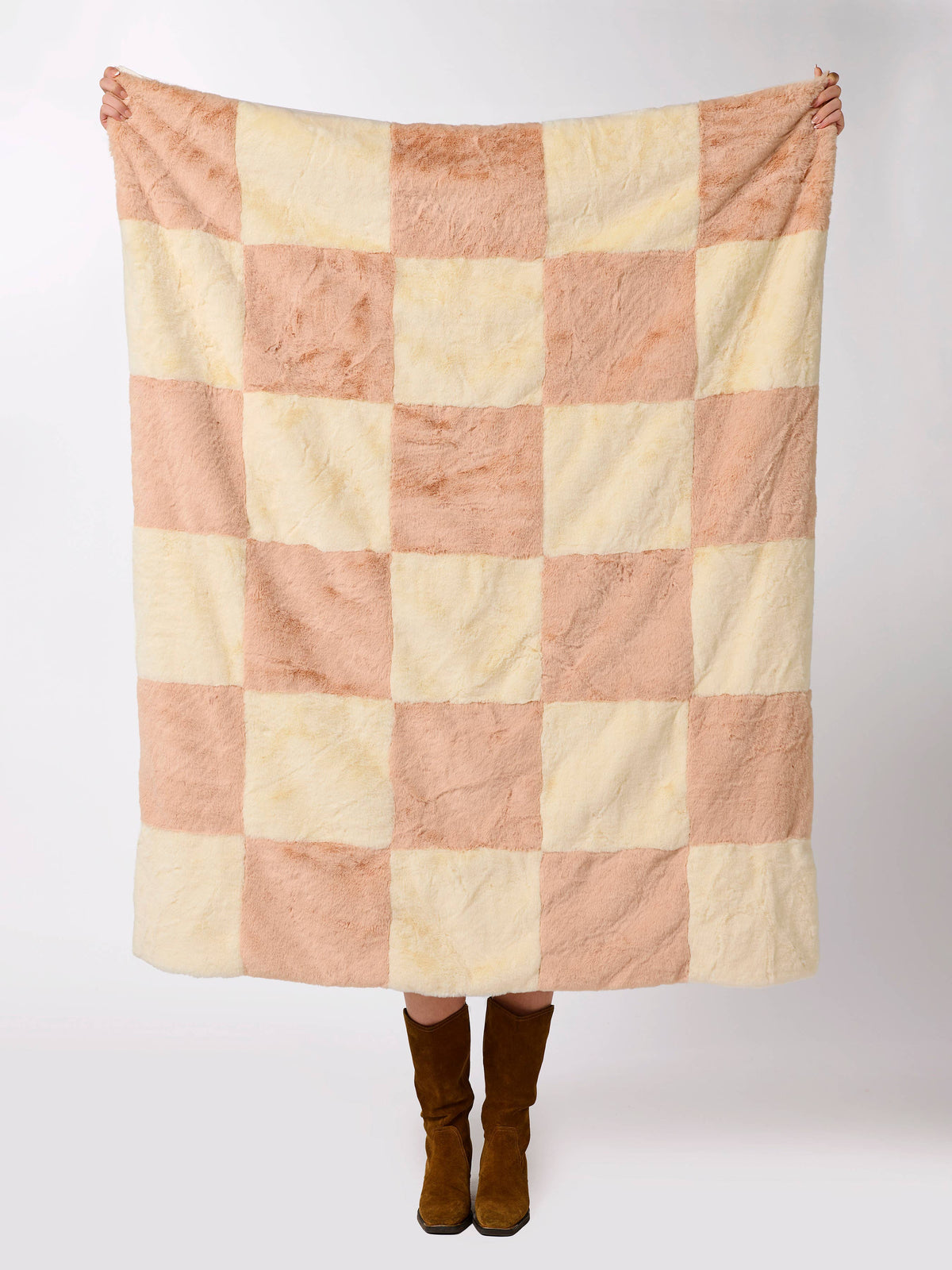 check faux fur blanket