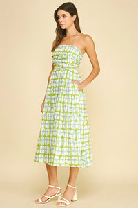 gia strapless midi dress