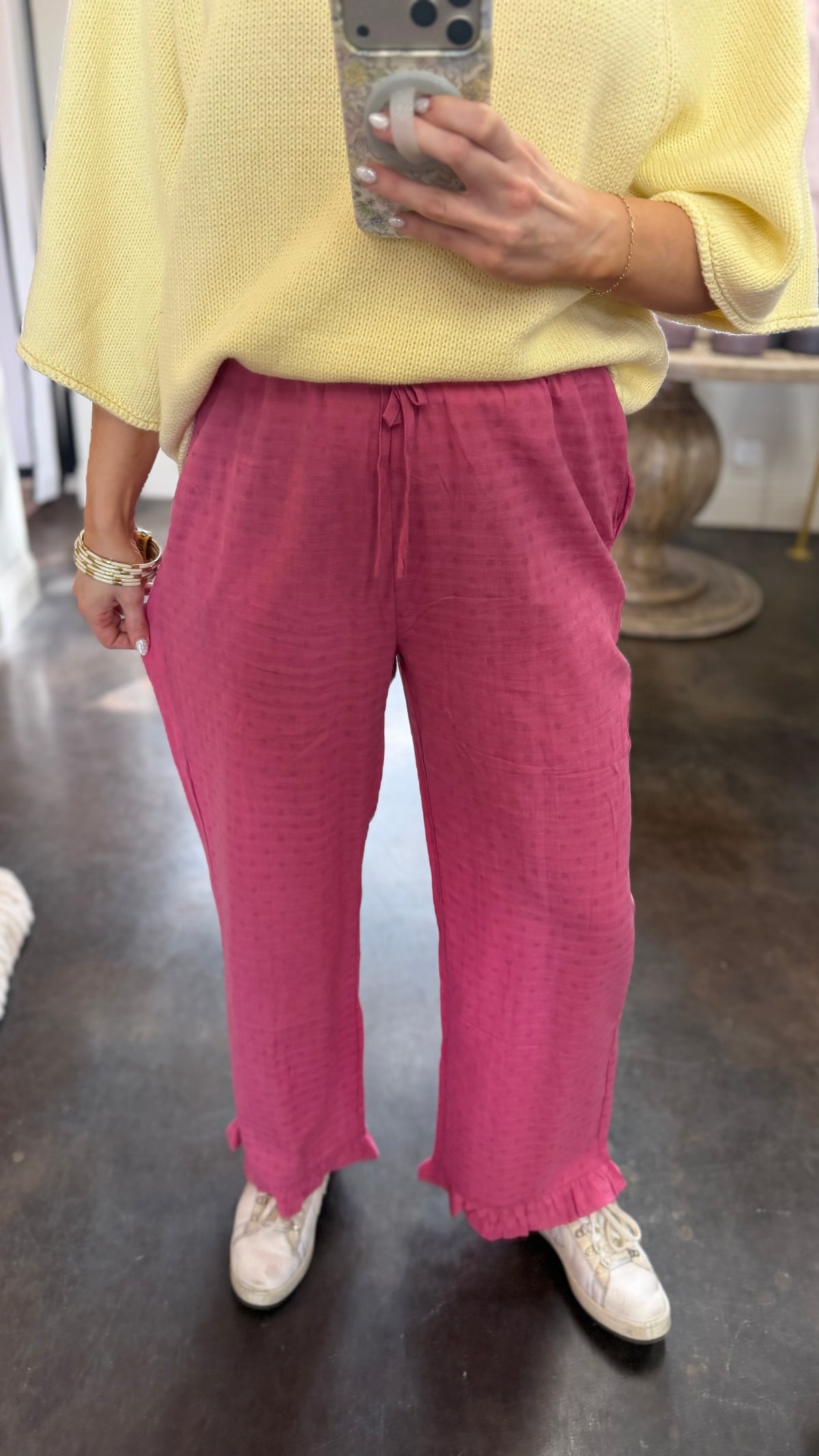 just because polka dot drawstring pants