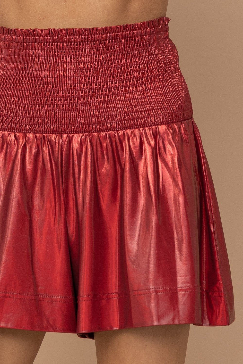 candy red metallic shorts
