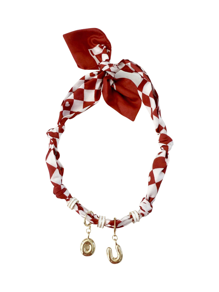 crimson game day bubble letter scarf necklace 
