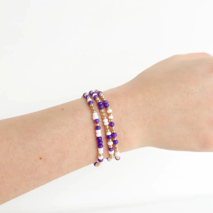 game day bracelet, beaded bracelet, purple 