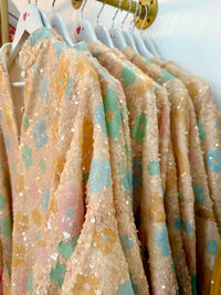 wren pastel sequin mini caftan dress