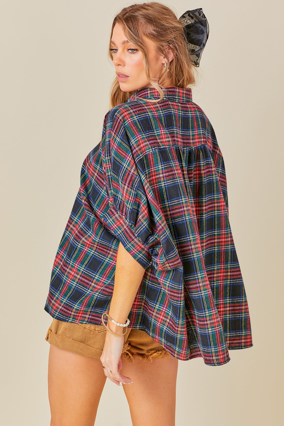holiday plaid oversized top