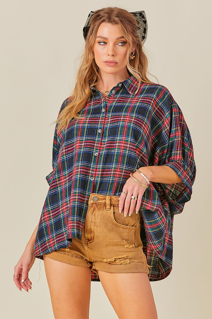 holiday plaid oversized top