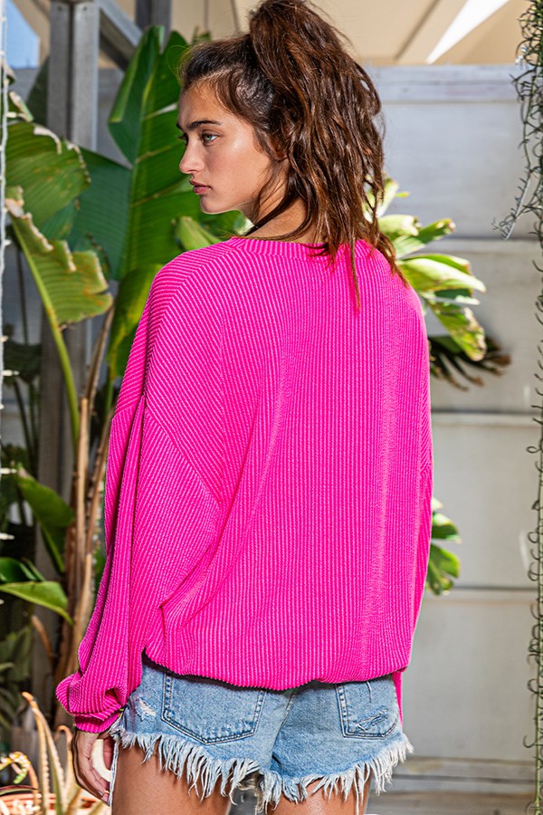 ribbed texas pullover | hot pink