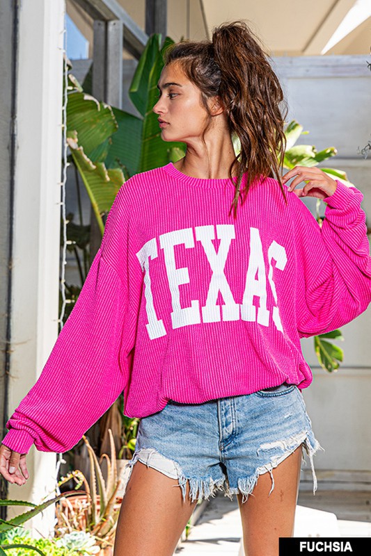 ribbed texas pullover | hot pink