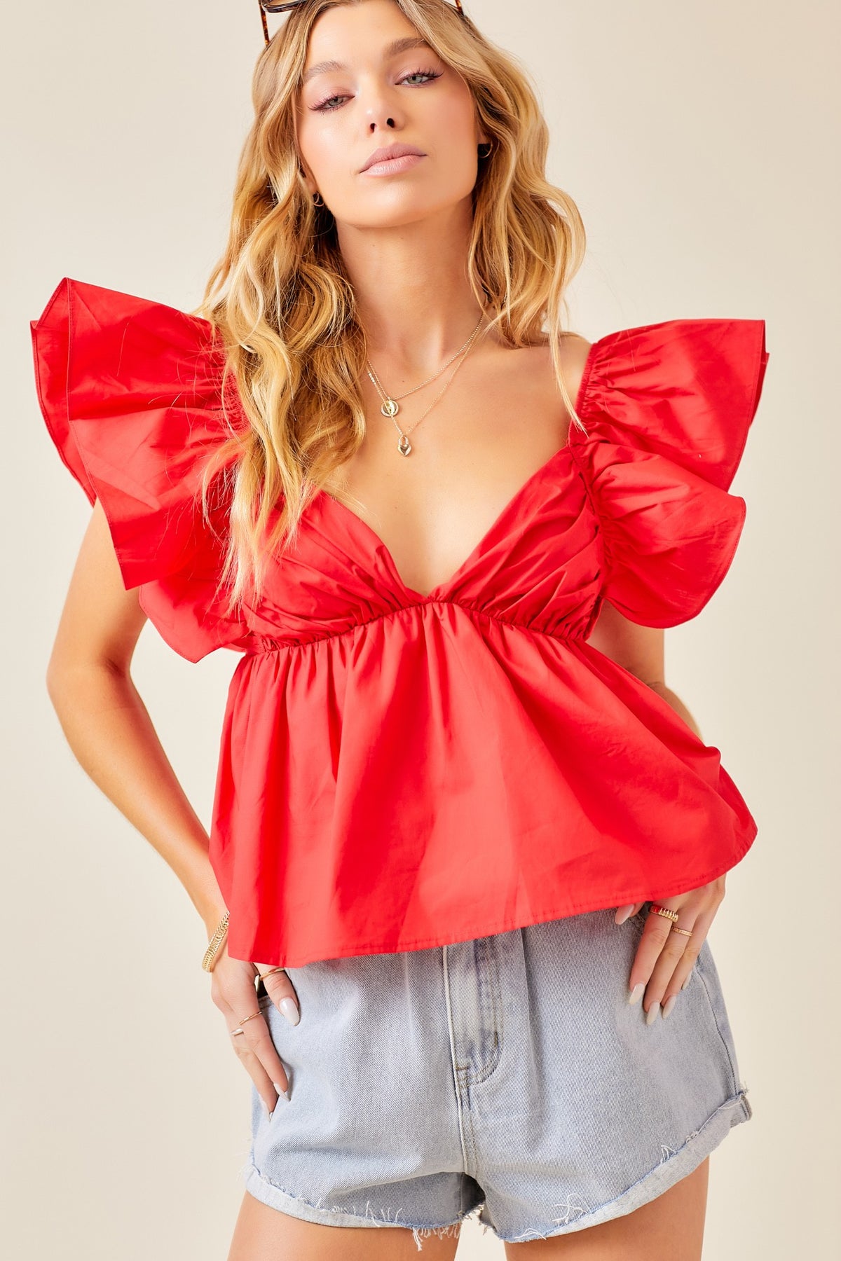 first down ruffle babydoll top