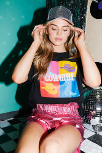 sequin cowgirl colorblock tee