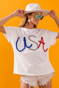 USA tinsel dolman sleeve tee