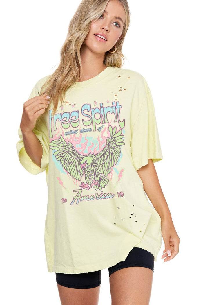 neon vintage free spirit distressed tee