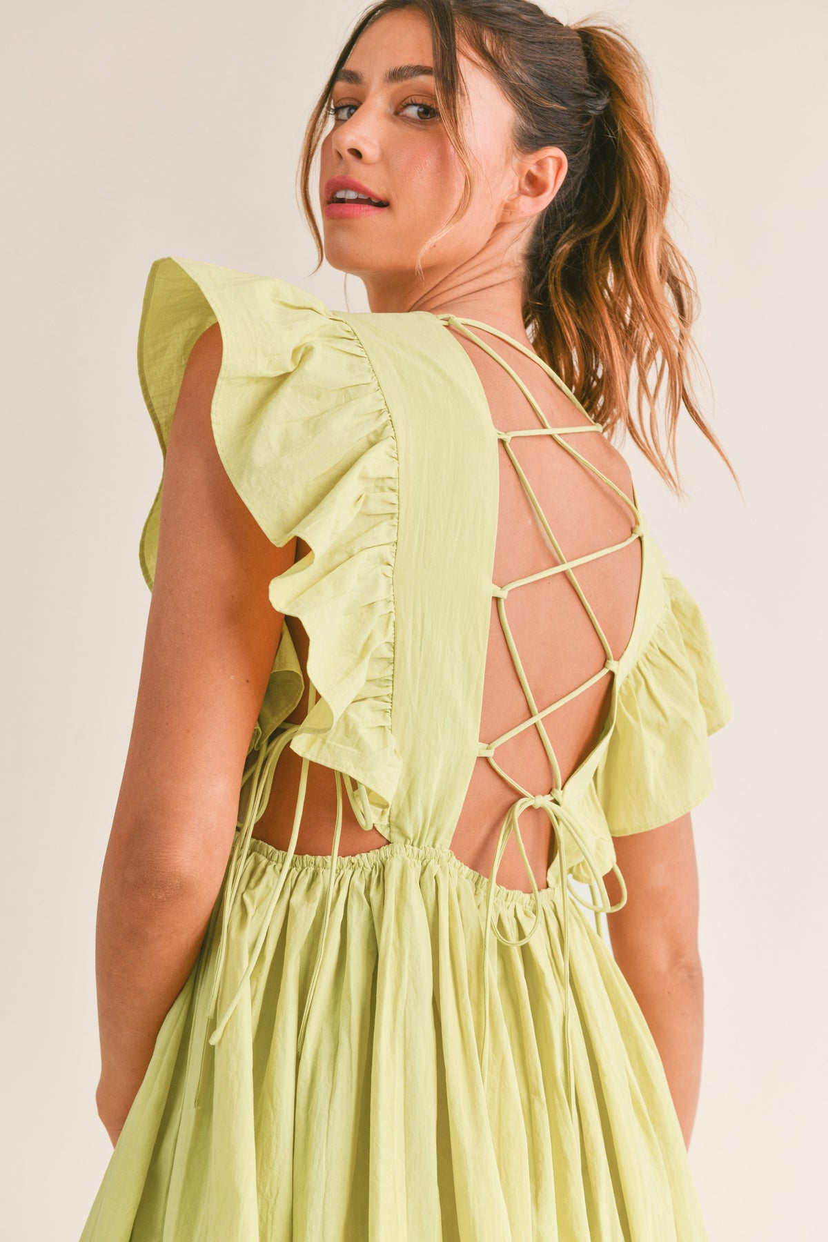 kiwi girl ruffle laced-back dress | FINAL SALE